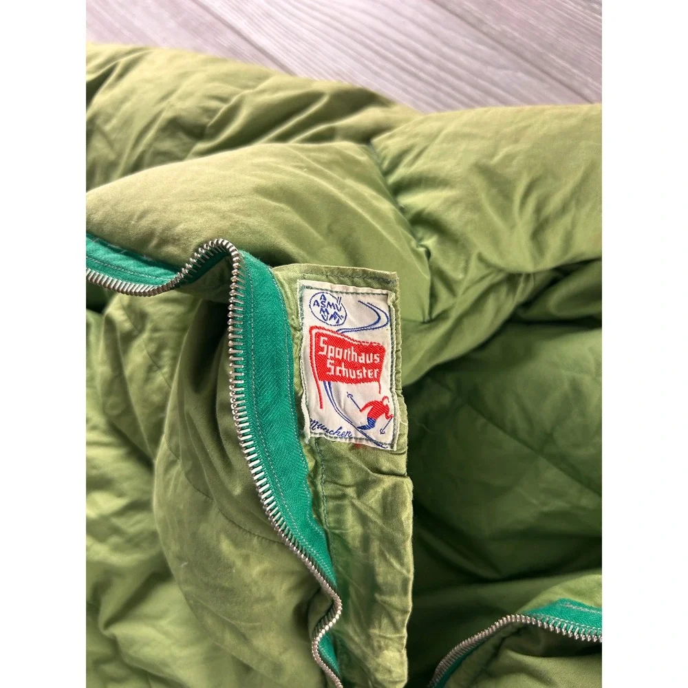 Vintage Sporthaus Schuster Puffer Jacket Green Down Filled Quilted Coat Munich